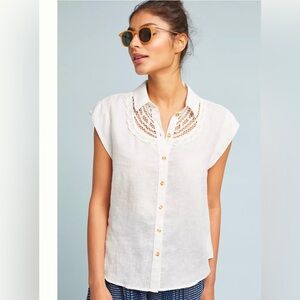 Anthropologie Maeve Yoked Linen Top Size XS